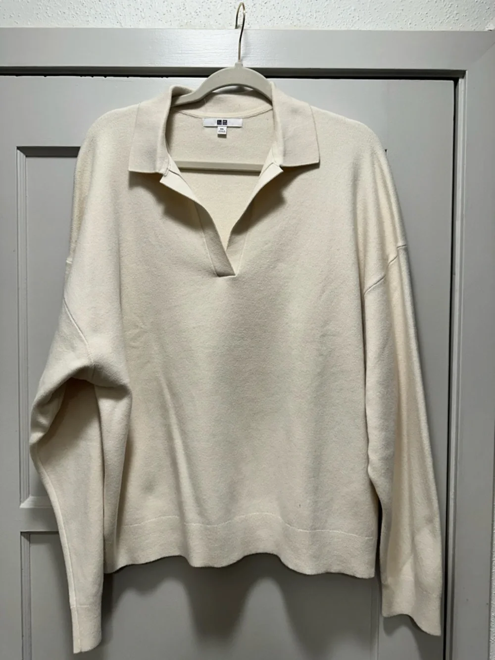 Uniqlo Cream Knit V-Neck Smooth Cotton Polo Sweater Sz XXL